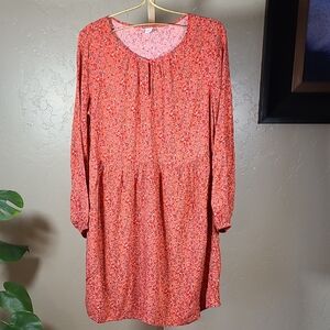 Old Navy Orange Red Floral Sundress with Bishop Sleeves Size Medium